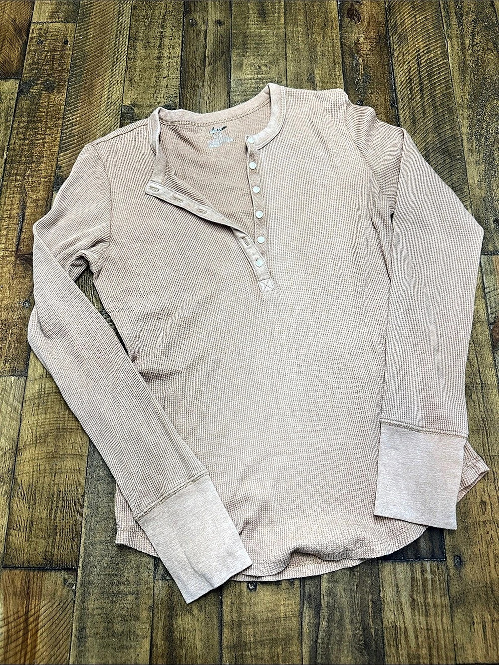 Aerie Unwind Waffle Long Sleeve T-Shirt Brown Medium
